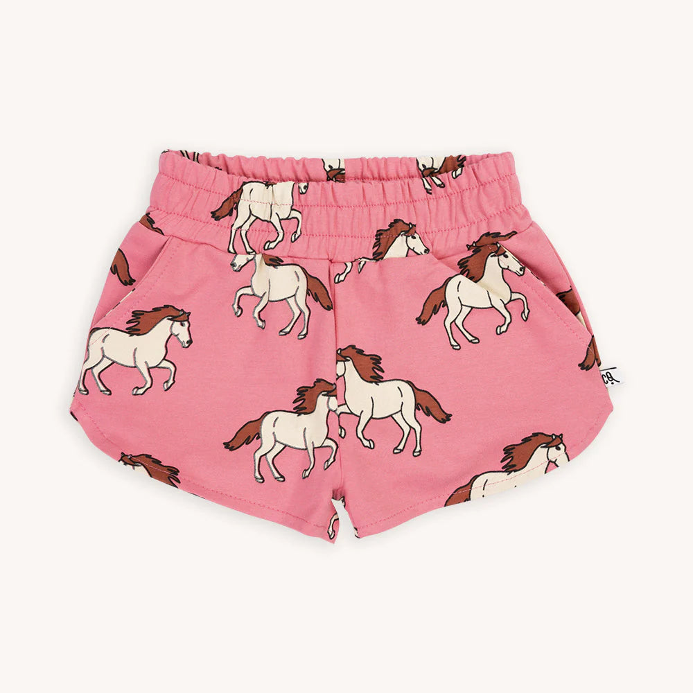 CARLIJNQ Pink Horse Shorts - Size 12-14 Years (164cm) (fits SMALL)-Warehouse Find-centristecnologia