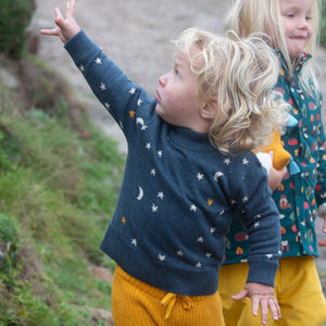 From One To Another Navy Golden Stars Knitted Sweater - 1 Left Size 3-4 years-Little Green Radicals-centristecnologia