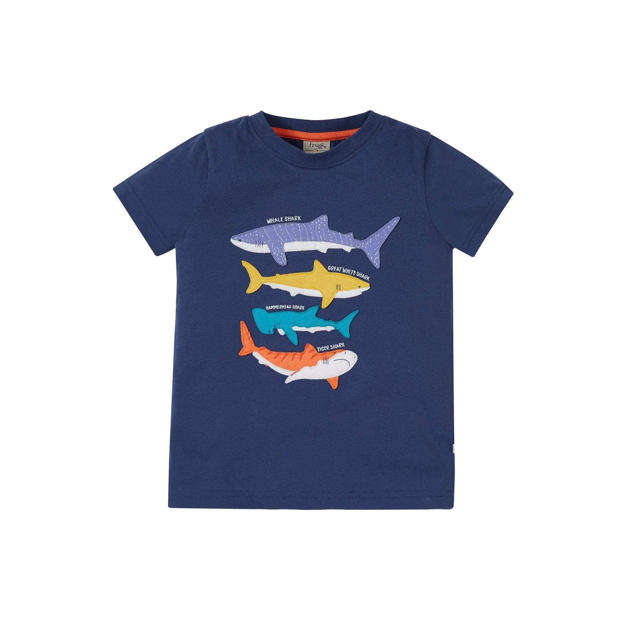 Navy Blue / Sharks Avery Applique T-Shirt - 1 Left Size 7-8 years-Frugi-centristecnologia