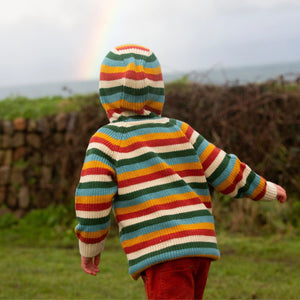 Rainbow Cozy Knitted Hooded Cardigan - 1 Left Size 5-6 years-Little Green Radicals-centristecnologia