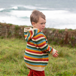 Rainbow Cozy Knitted Hooded Cardigan - 1 Left Size 5-6 years-Little Green Radicals-centristecnologia