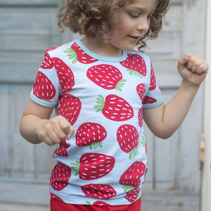 VISA Short Sleeve Shirt - Strawberry on Blue - 2 Left Size 4-5 & 6-7 years-PaaPii-centristecnologia